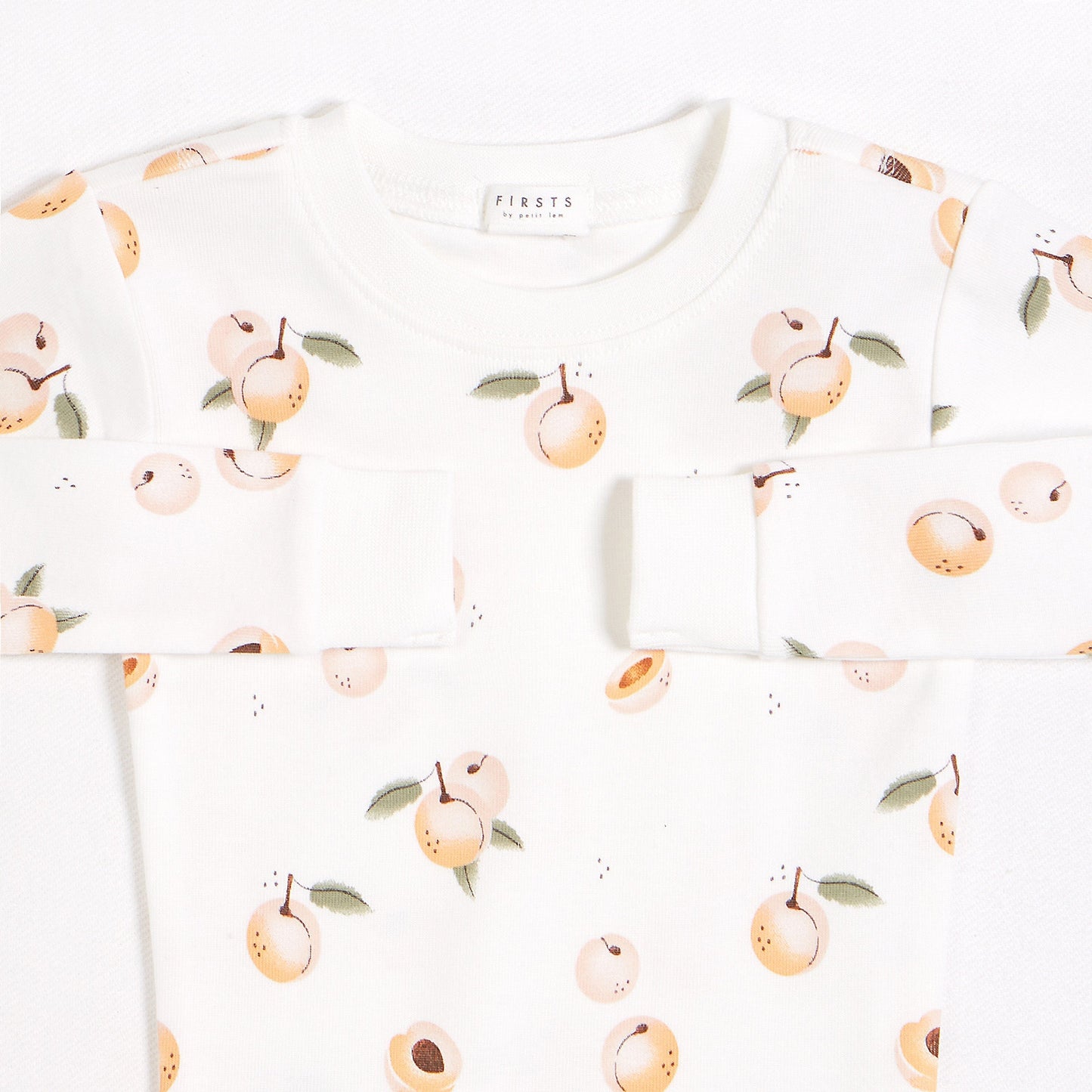 Firsts by Petit Lem- Peaches Print on Off-White PJ Set NINO & VIV 