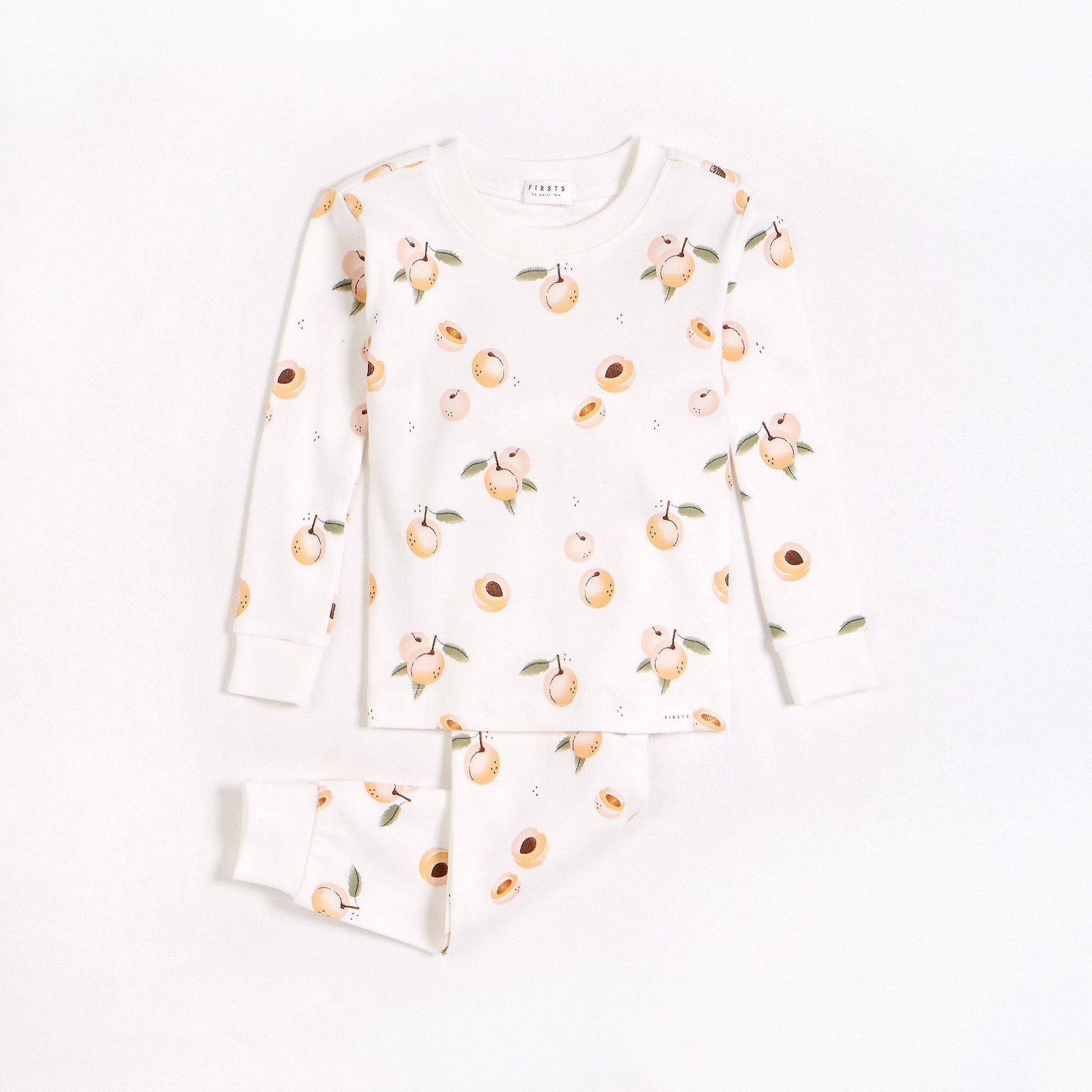 Firsts by Petit Lem- Peaches Print on Off-White PJ Set NINO & VIV 