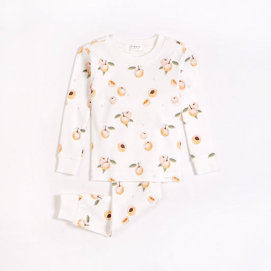 Firsts by Petit Lem- Peaches Print on Off-White PJ Set NINO & VIV 