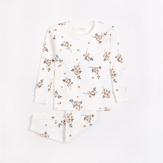 Firsts by Petit Lem - Winter Jasmine Print on Off-White PJ Set NINO & VIV 