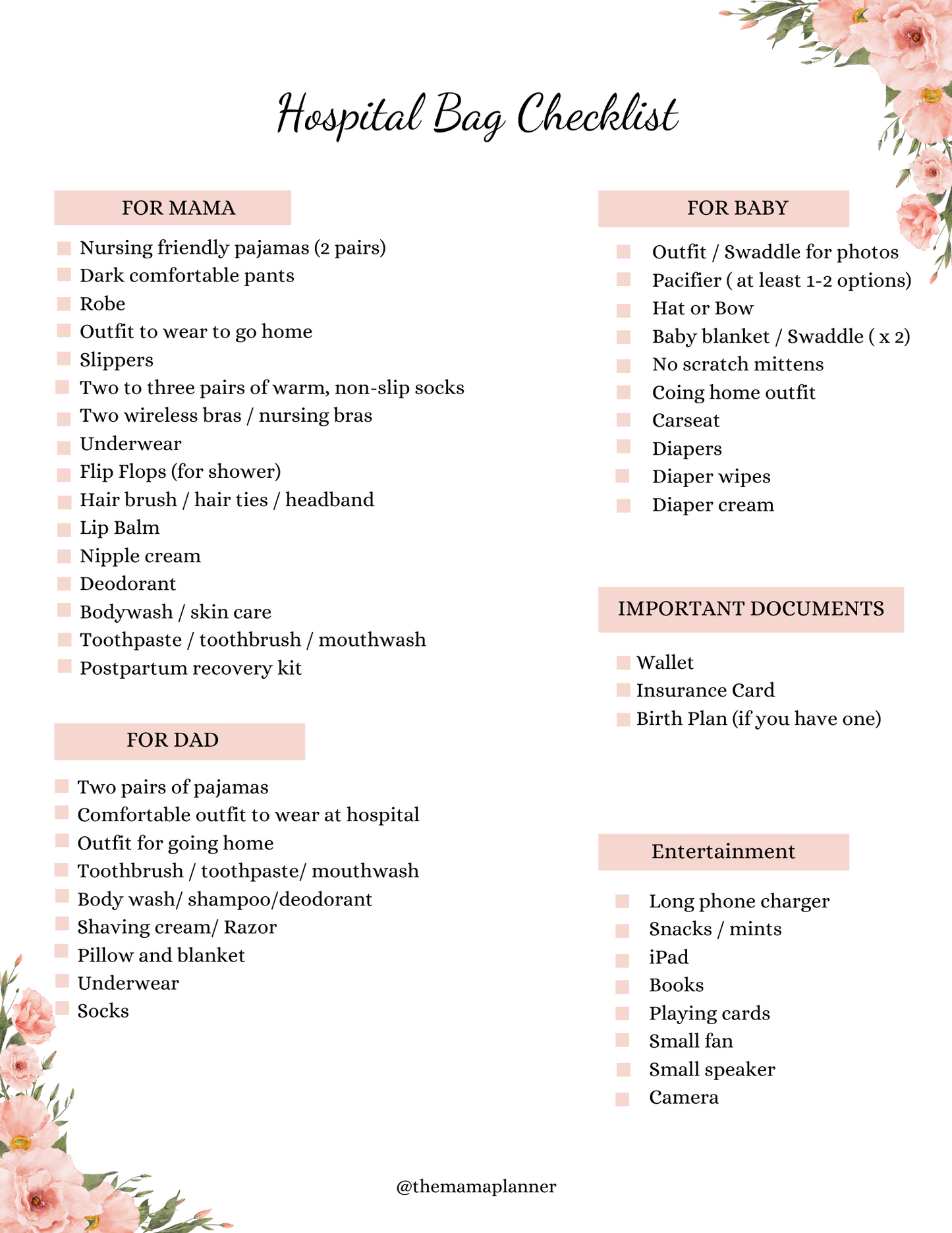 Hospital Bag Checklist