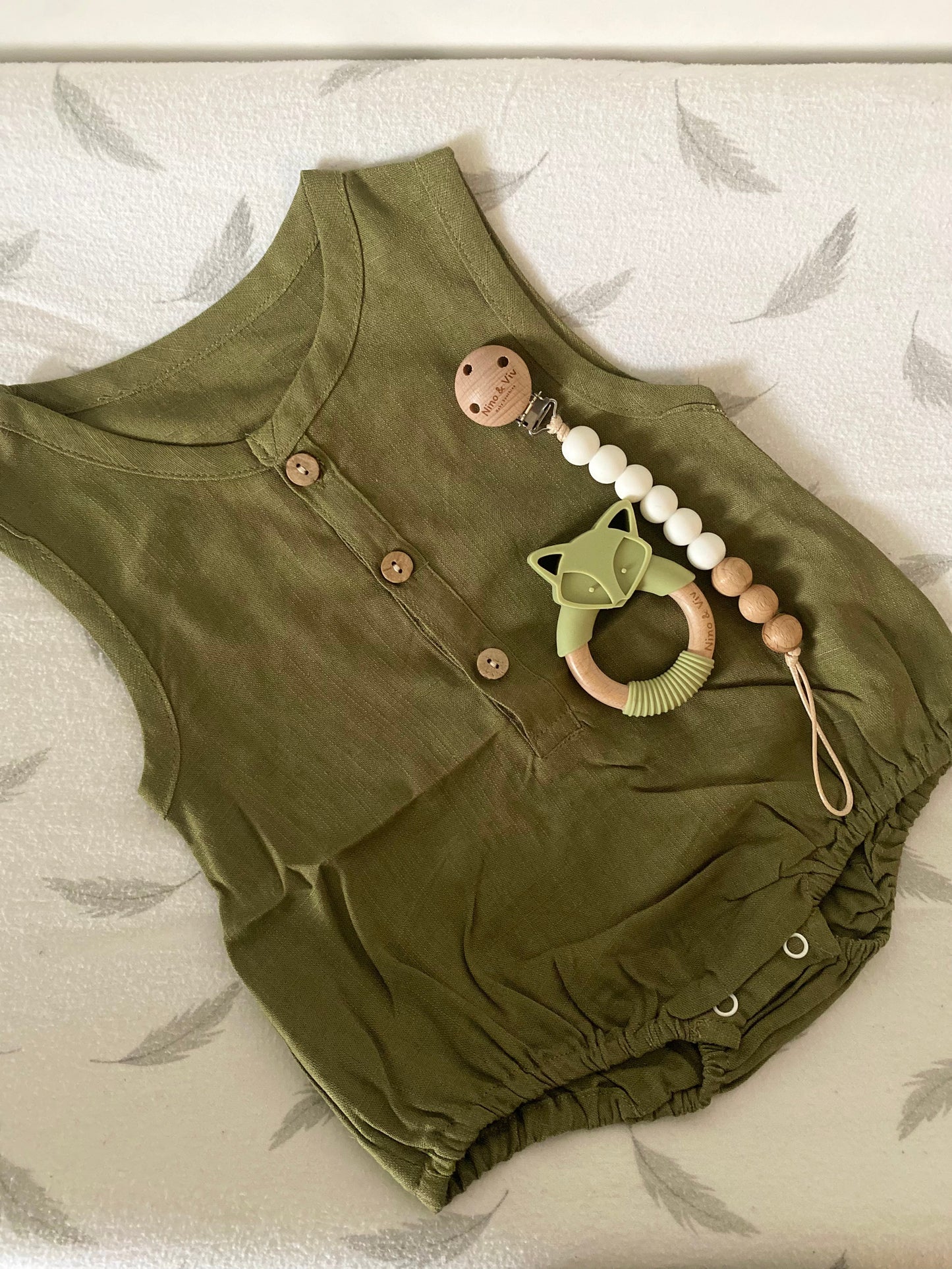 Linen Romper - Sage Green NINO & VIV 