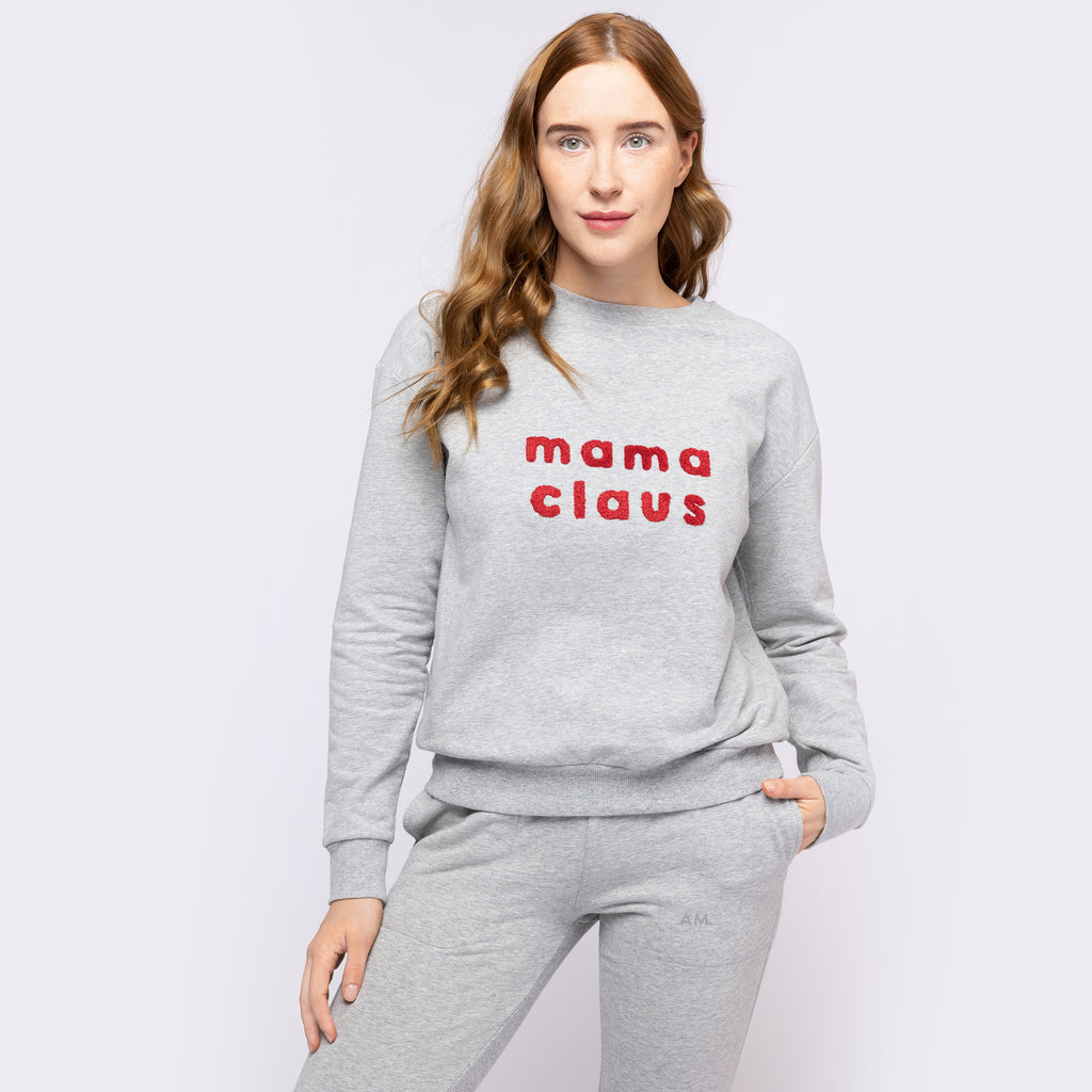 Mama Claus on Heather Grey Fleece Women's Sweatshirt NINO & VIV 