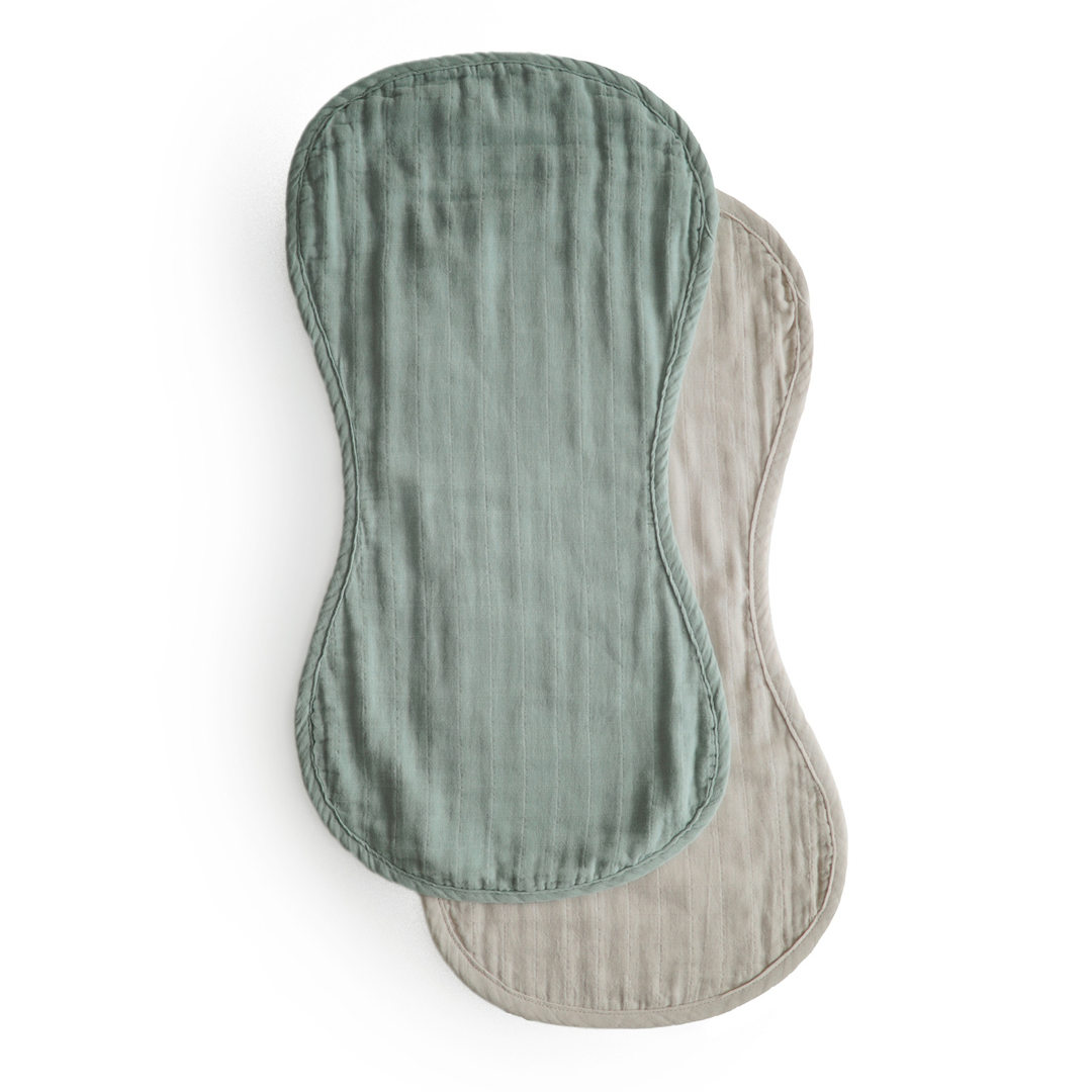 Muslin Burp Cloth Organic Cotton 2-Pack (Roman Green/Fog) NINO & VIV 