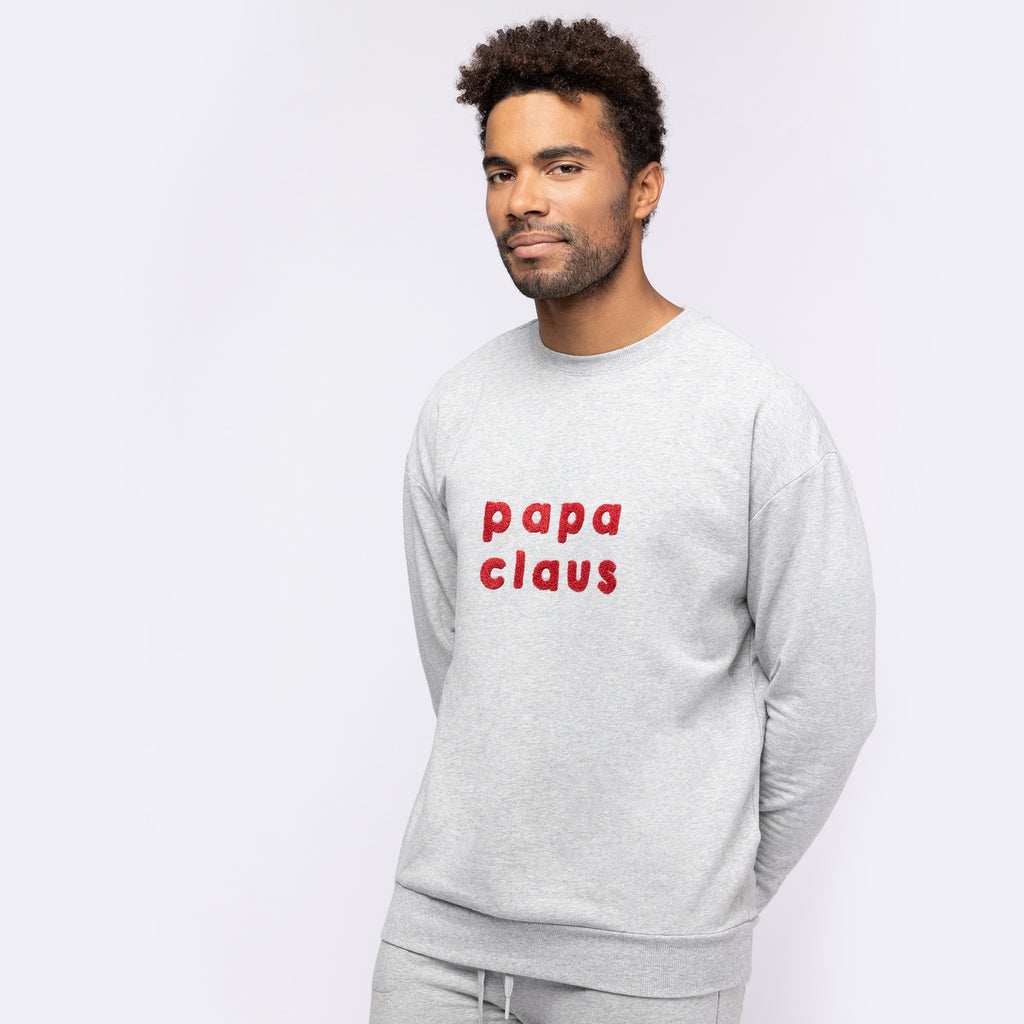 Papa Claus on Heather Grey Fleece Men's Sweatshirt NINO & VIV 