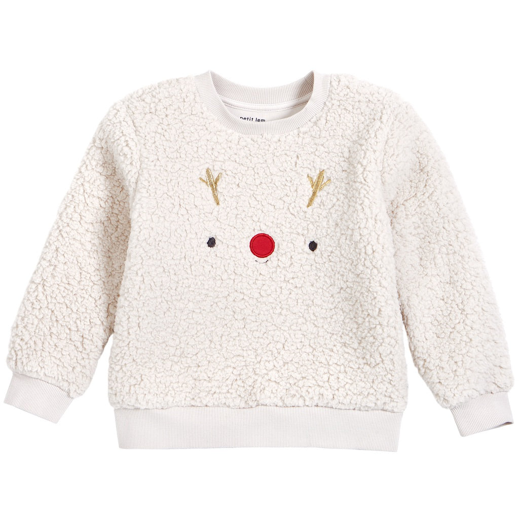 Reindeer on Crème Sherpa Sweatshirt NINO & VIV 