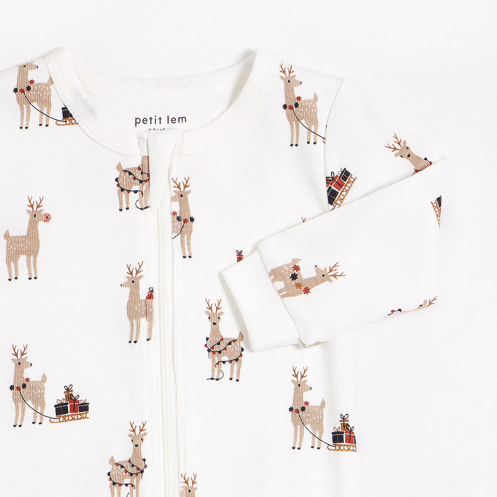 Rudy and Reindeers Print on Off White Sleeper NINO & VIV 