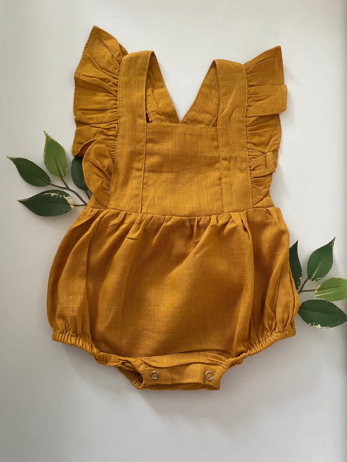 Ruffle Linen Romper - Amber Yellow NINO & VIV 