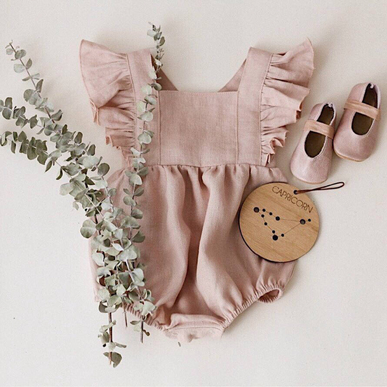 Ruffle Linen Romper - Rose Pink NINO & VIV 